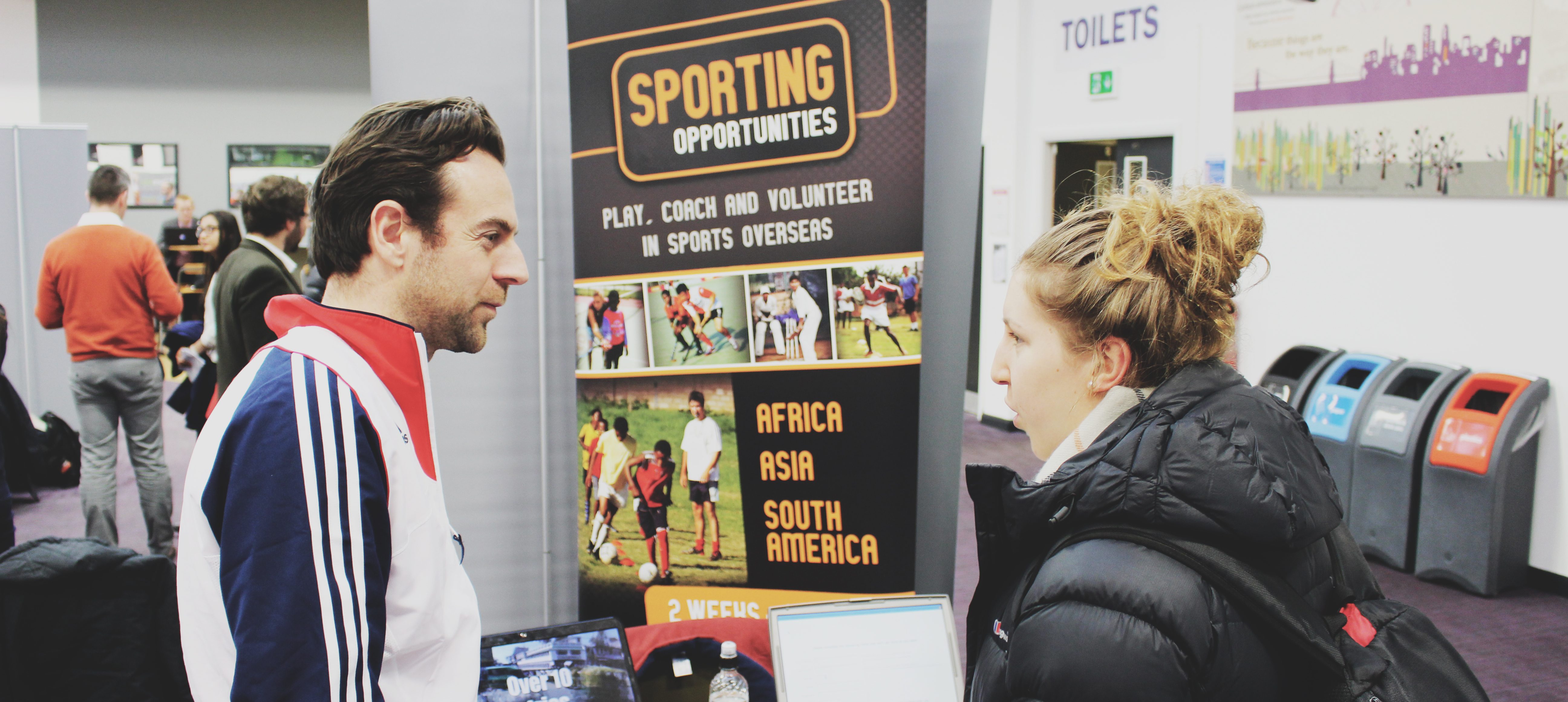 Photo of sporting opportunities employer at careers fair